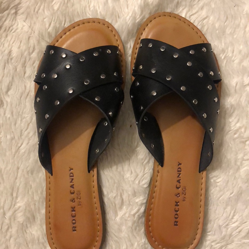 Black studded slides